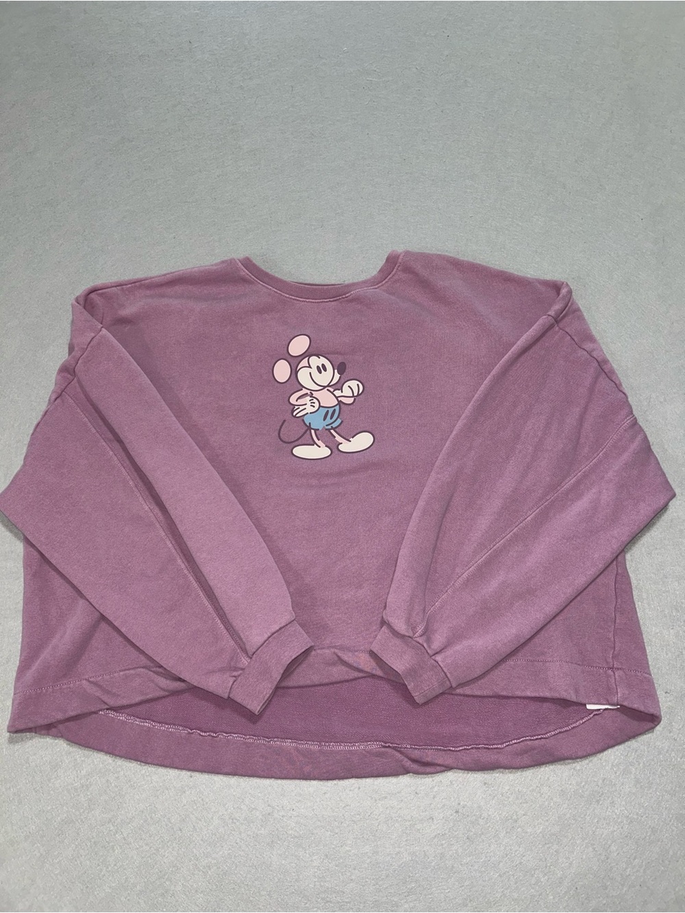 Disney Store Womens Mickey Mouse Purple Cropped Crewneck Sweatshirt Size XL